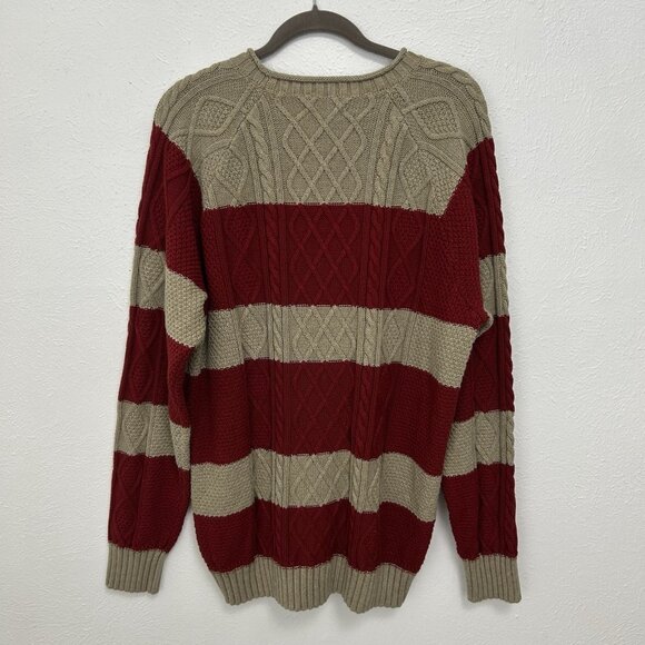 LL Bean Signature Men’s XXL Sweater Striped Cable Knit Red Beige Cotton Linen - Picture 6 of 10